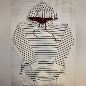 Women's Maurices Black and White Striped Hoodie with Plaid Accents Size Small